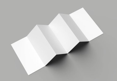 12 sayfa belgesi, 6 panel akordiyon kat - Z katlayın dikey broşür sahte gri arka plan üzerinde izole. 3D çizim.