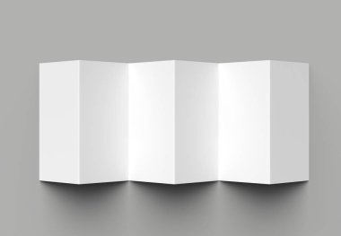 12 sayfa belgesi, 6 panel akordiyon kat - Z katlayın dikey broşür sahte gri arka plan üzerinde izole. 3D çizim.