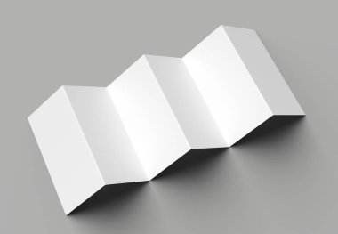 12 sayfa belgesi, 6 panel akordiyon kat - Z katlayın dikey broşür sahte gri arka plan üzerinde izole. 3D çizim.