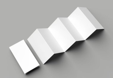 12 sayfa belgesi, 6 panel akordiyon kat - Z katlayın dikey broşür sahte gri arka plan üzerinde izole. 3D çizim.