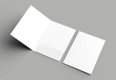 A4 boyutu tek cep güçlendirilmiş klasör üzerinde izole gri arka plan dalga geçiyorsunuz. 3D çizim