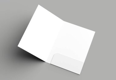 A4 boyutu tek cep güçlendirilmiş klasör üzerinde izole gri arka plan dalga geçiyorsunuz. 3D çizim