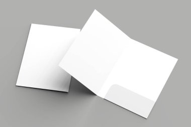 A4 boyutu tek cep güçlendirilmiş klasör üzerinde izole gri arka plan dalga geçiyorsunuz. 3D çizim