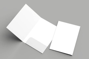 A4 boyutu tek cep güçlendirilmiş klasör üzerinde izole gri arka plan dalga geçiyorsunuz. 3D çizim