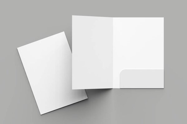 A4 размер одного кармана усиленной папки макет изолирован на сером фоне. 3D иллюстрация
