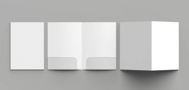A4 boyutu iki cepler güçlendirilmiş klasör üzerinde izole gri arka plan kadar sahte. 3D çizim