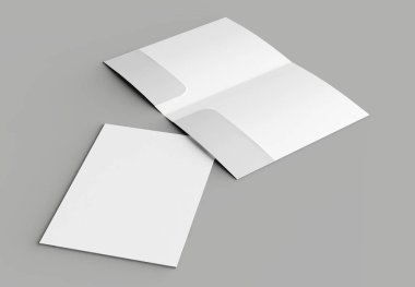 A4 boyutu iki cepler güçlendirilmiş klasör üzerinde izole gri arka plan kadar sahte. 3D çizim
