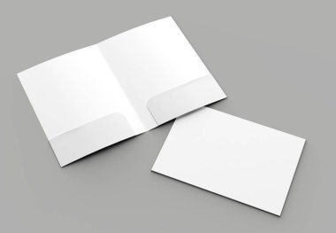 A4 boyutu iki cepler güçlendirilmiş klasör üzerinde izole gri arka plan kadar sahte. 3D çizim