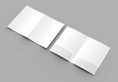 A4 boyutu iki cepler güçlendirilmiş klasör üzerinde izole gri arka plan kadar sahte. 3D çizim