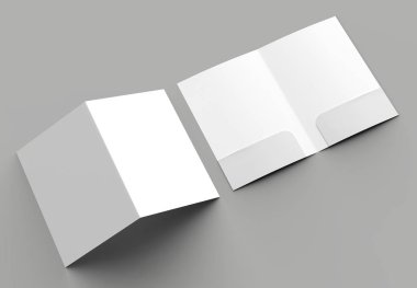 A4 boyutu iki cepler güçlendirilmiş klasör üzerinde izole gri arka plan kadar sahte. 3D çizim