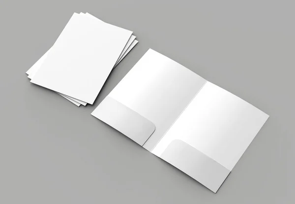 Size Two Pockets Reinforced Folder Mock Isolated Gray Background Illustration — Stock Photo, Image