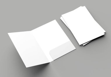 A4 boyutu tek cep güçlendirilmiş klasör üzerinde izole gri arka plan dalga geçiyorsunuz. 3D çizim