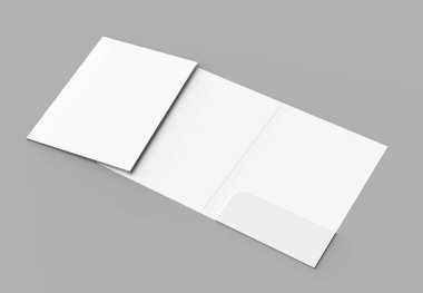 A4 boyutu tek cep güçlendirilmiş klasör üzerinde izole gri arka plan dalga geçiyorsunuz. 3D çizim