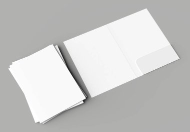 A4 boyutu tek cep güçlendirilmiş klasör üzerinde izole gri arka plan dalga geçiyorsunuz. 3D çizim