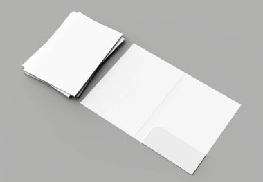 A4 boyutu tek cep güçlendirilmiş klasör üzerinde izole gri arka plan dalga geçiyorsunuz. 3D çizim