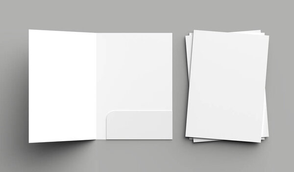 A4 размер одного кармана усиленной папки макет изолирован на сером фоне. 3D иллюстрация
