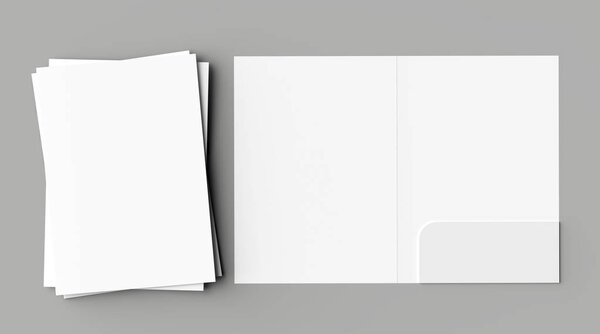 A4 размер одного кармана усиленной папки макет изолирован на сером фоне. 3D иллюстрация
