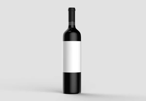 Vinflaska Mock Upp Med Tomma Vita Etiketten Isolerad Grå Bakgrund — Stockfoto