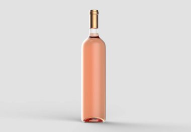 Şarap şişesi etiket alay etmek yukarıya. Işık gri arka plan üzerinde izole. 3D çizim