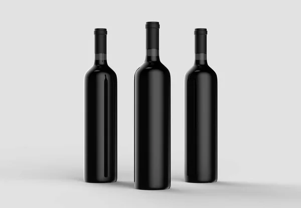 Μπουκάλι Κρασί Ομοίωμα Χωρίς Ετικέτα Απομονωμένα Ανοιχτό Γκρι Φόντο Απεικόνιση — Φωτογραφία Αρχείου