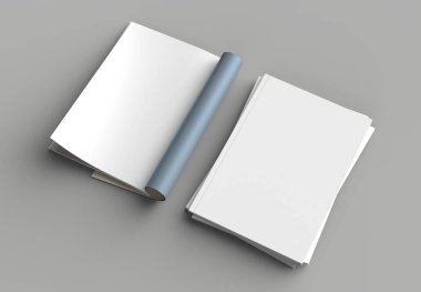 Dergi, broşür veya katalog kadar izole üzerinde gri arka plan dalga geçiyorsunuz. 3D çizim.