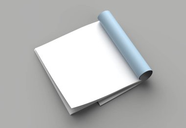 Kare dergi, broşür veya katalog izole sol sayfasını gri arka plan üzerinde sahte. 3D çizim.
