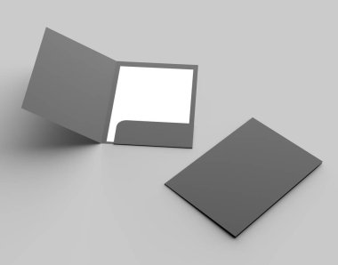 A4 boyutu tek cep güçlendirilmiş siyah klasör üzerinde izole gri arka plan dalga geçiyorsunuz. 3D çizim