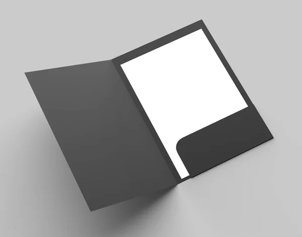 Size Single Pocket Reinforced Black Folder Mock Isolated Gray Background — Stock Photo, Image