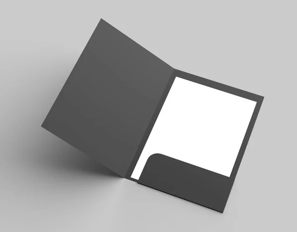 サイズ シングル ポケット補強黒フォルダーのモックアップに孤立した灰色の背景 イラストレーション — ストック写真