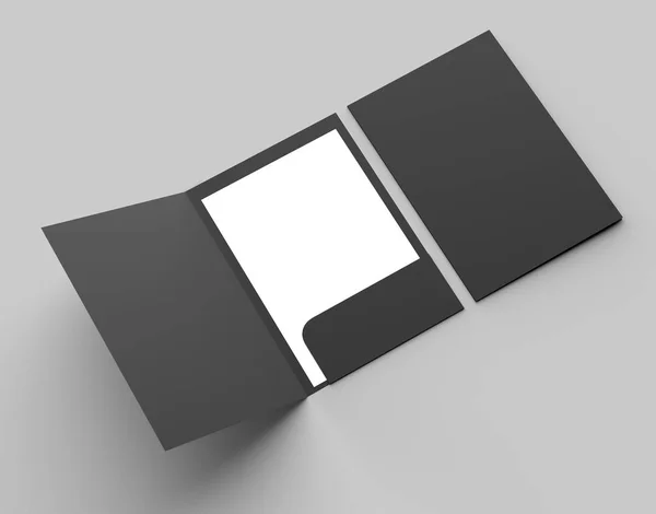 サイズ シングル ポケット補強黒フォルダーのモックアップに孤立した灰色の背景 イラストレーション — ストック写真