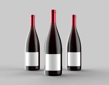 Şarap şişesi üzerinde izole açık gri renkli kadar sahte. 3D çizim