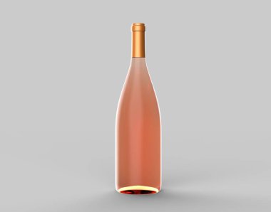 Şarap şişesi üzerinde izole açık gri renkli kadar sahte. 3D çizim