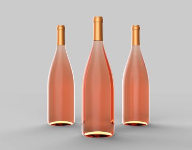 Şarap şişesi üzerinde izole açık gri renkli kadar sahte. 3D çizim