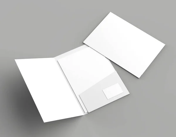 大小单口袋增强文件夹与名片模拟在灰色背景隔离 — 图库照片
