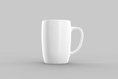 Beyaz kupa izole üzerinde açık gri renkli kadar sahte. 3D çizim