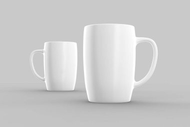 Beyaz kupa izole üzerinde açık gri renkli kadar sahte. 3D çizim