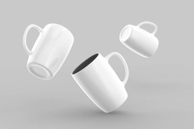 Beyaz kupa izole üzerinde açık gri renkli kadar sahte. 3D çizim