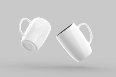 Beyaz kupa izole üzerinde açık gri renkli kadar sahte. 3D çizim