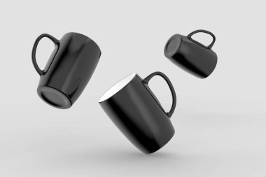 Siyah kupa izole üzerinde açık gri renkli kadar sahte. 3D çizim.