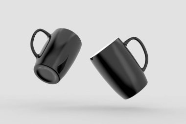 Siyah kupa izole üzerinde açık gri renkli kadar sahte. 3D çizim.