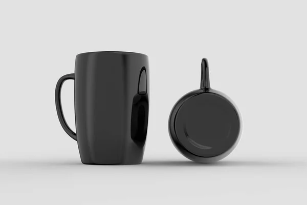 Svart Mugg Mock Upp Isolerade Grå Bakgrund Illustration — Stockfoto