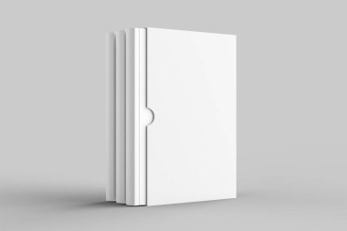 Kitap kabı kitap kadar üzerinde izole yumuşak gri arka plan sahte. 3D çizim.