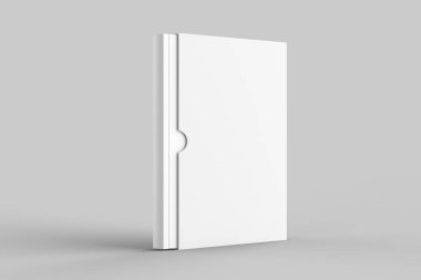 Kitap kabı kitap kadar üzerinde izole yumuşak gri arka plan sahte. 3D çizim.