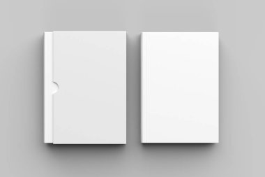 Kitap kabı kitap kadar üzerinde izole yumuşak gri arka plan sahte. 3D çizim.