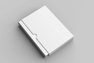 Kitap kabı kitap kadar üzerinde izole yumuşak gri arka plan sahte. 3D çizim.