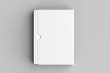 Kitap kabı kitap kadar üzerinde izole yumuşak gri arka plan sahte. 3D çizim.