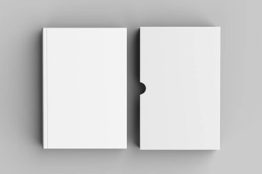 Kitap kabı kitap kadar üzerinde izole yumuşak gri arka plan sahte. 3D çizim.
