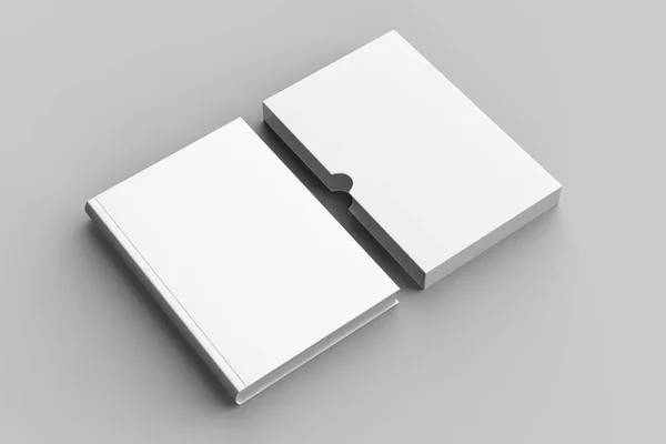 Slipcase Bok Mock Upp Isolerade Mjuk Grå Bakgrund Illustration — Stockfoto