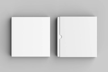 Alay kadar yumuşak gri arka plan üzerinde izole kare kitap kabı kitap. 3D çizim.