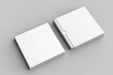 Alay kadar yumuşak gri arka plan üzerinde izole kare kitap kabı kitap. 3D çizim.